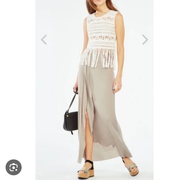 BCBGMaxAzria Logan Tan Side Slit Ruffle Maxi Skirt Medium - Picture 11 of 12